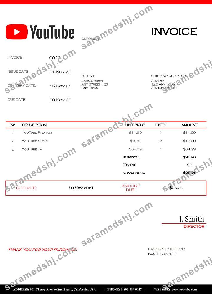 USA Youtube invoice template